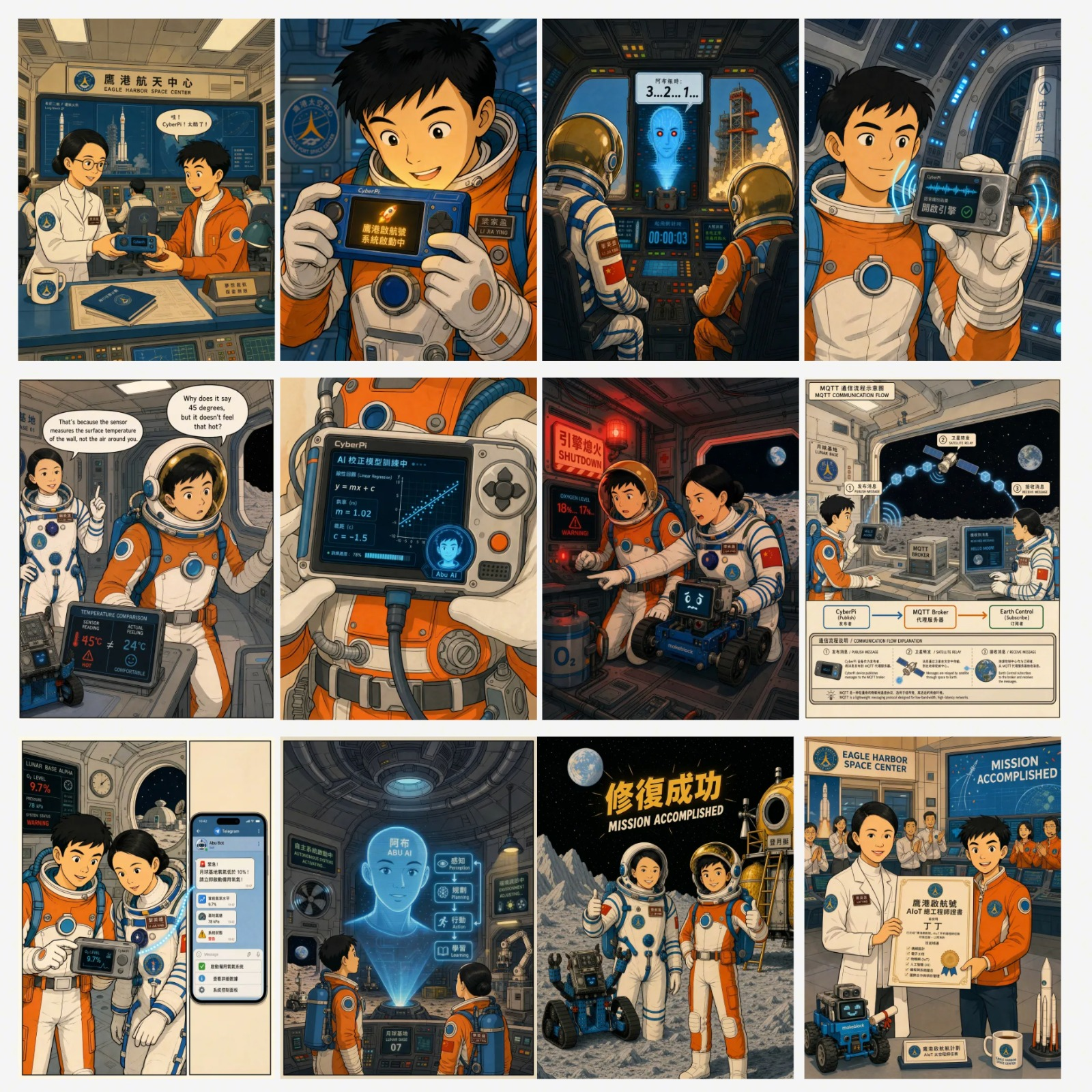 Astronaut comic showing an AIoT lunar mission learning story