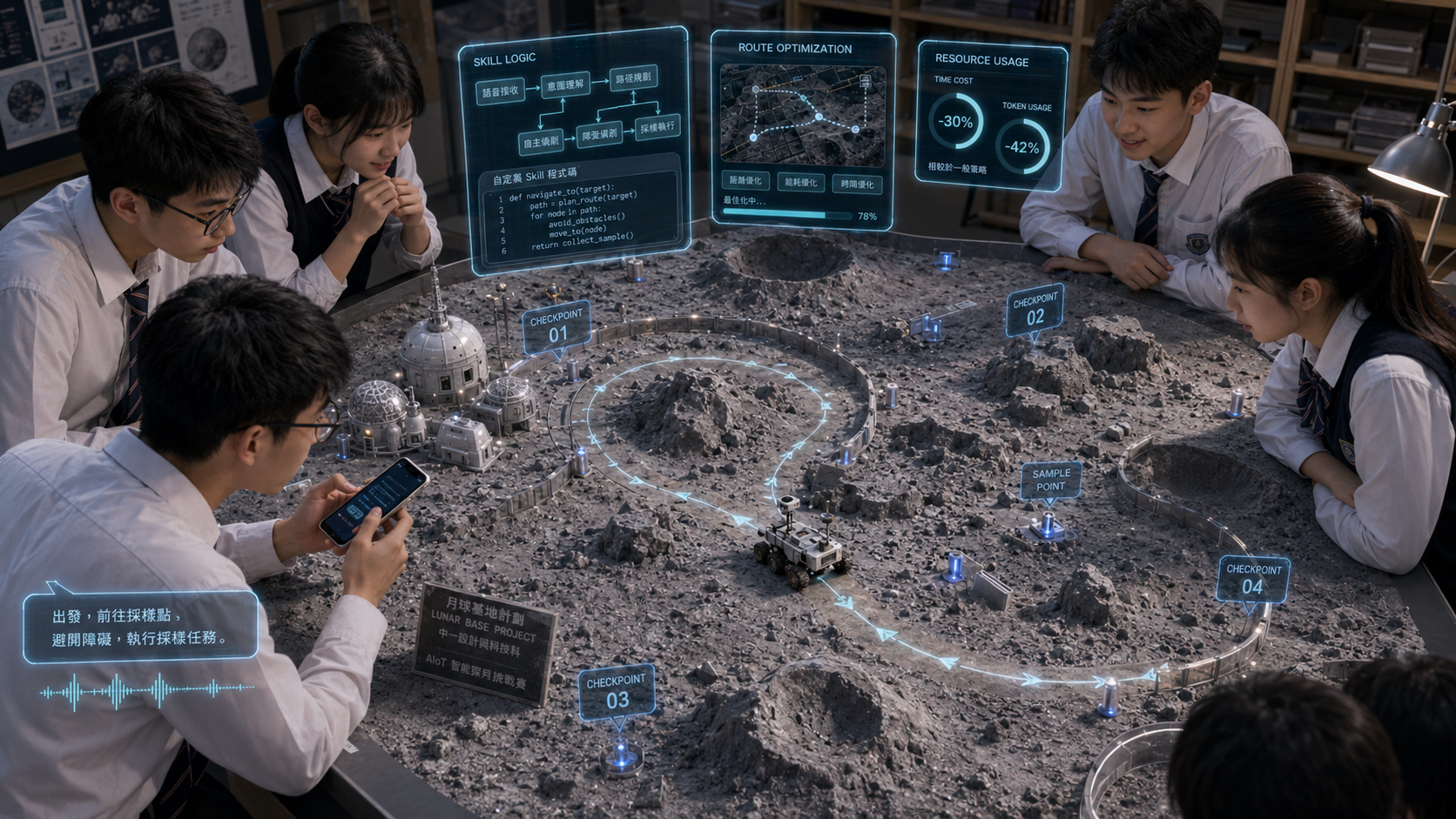 Students around a lunar rover challenge track