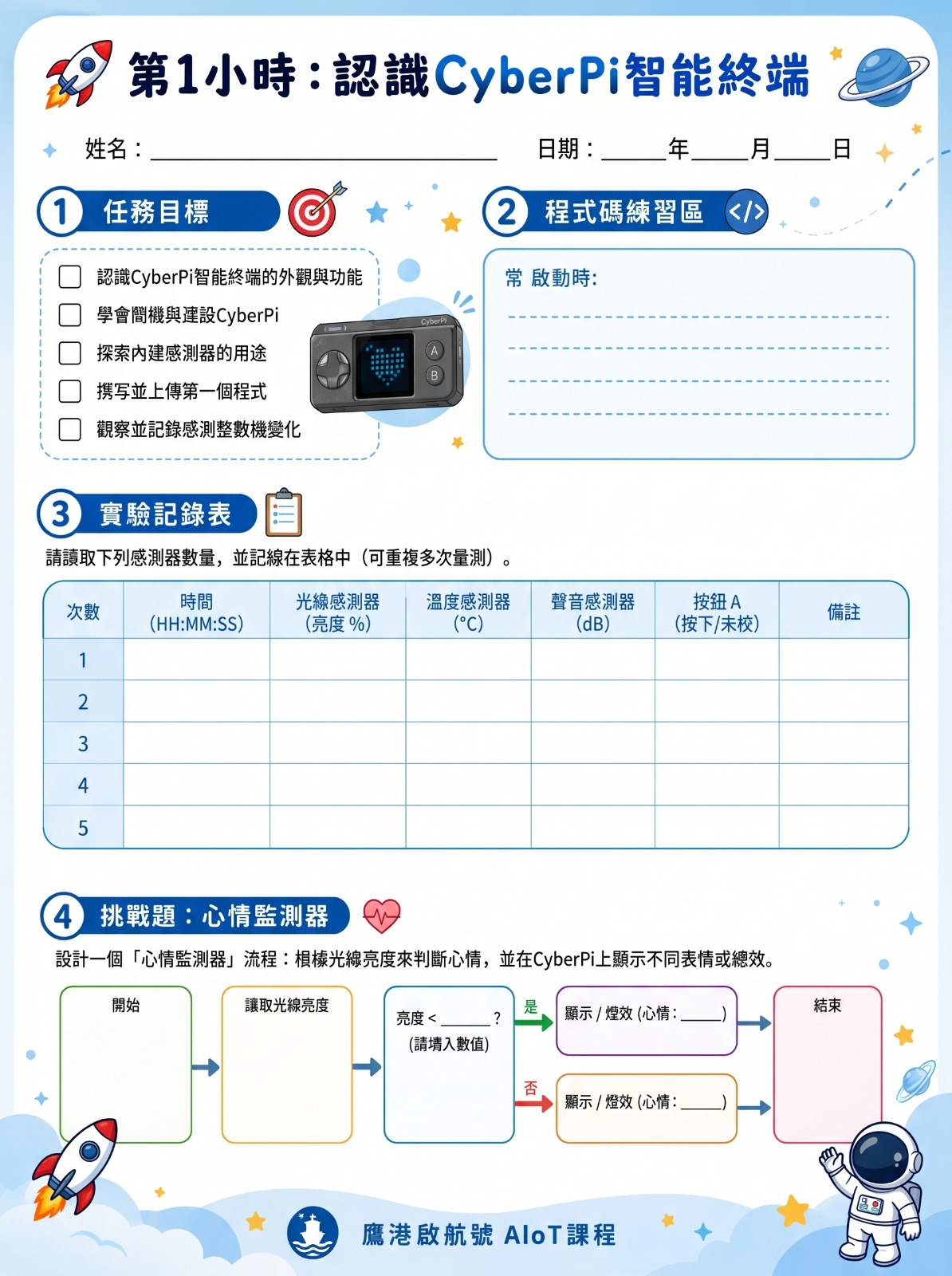 Hour 1 CyberPi smart terminal course worksheet